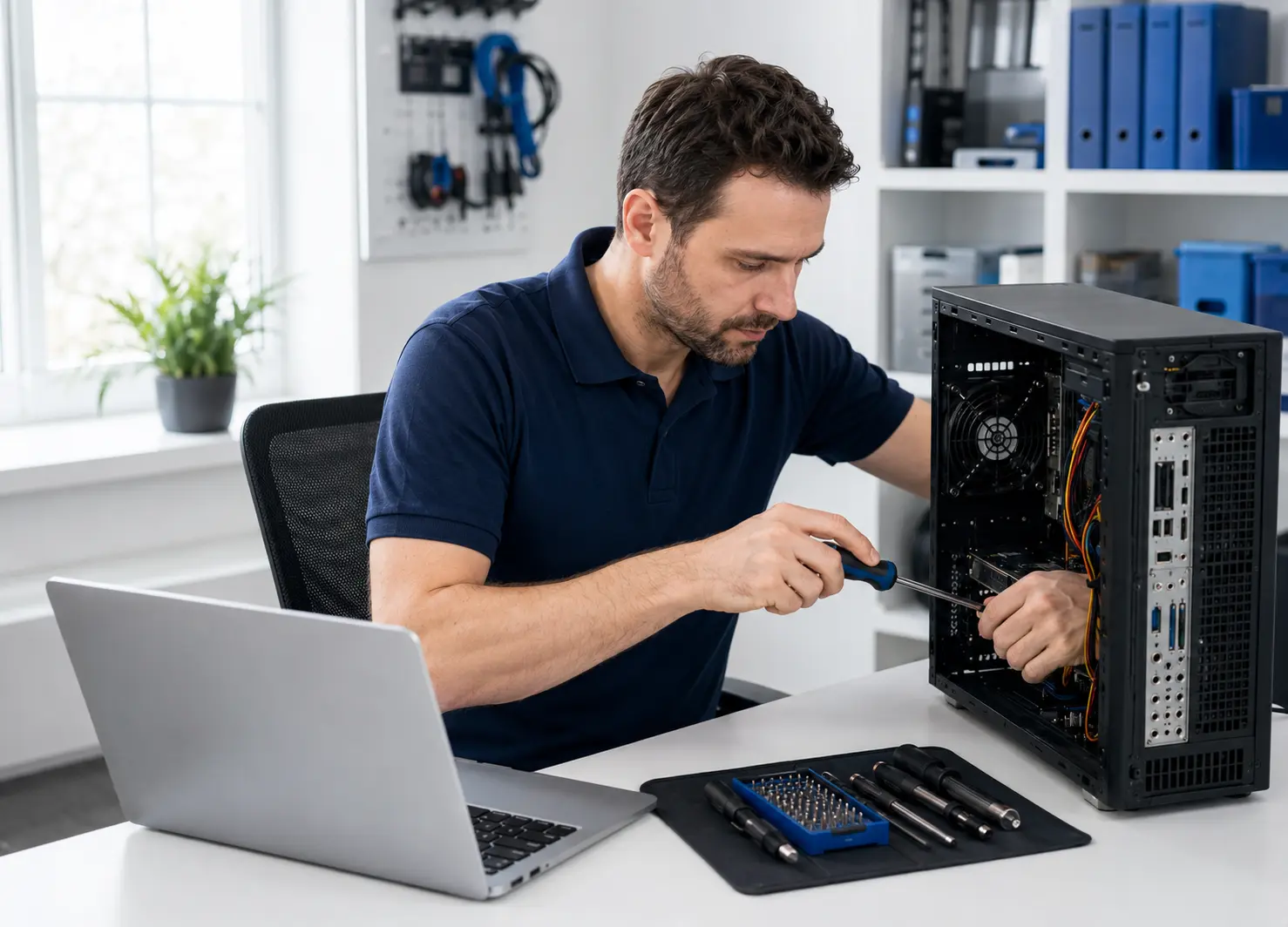 Technik MicroIT podczas naprawy komputera